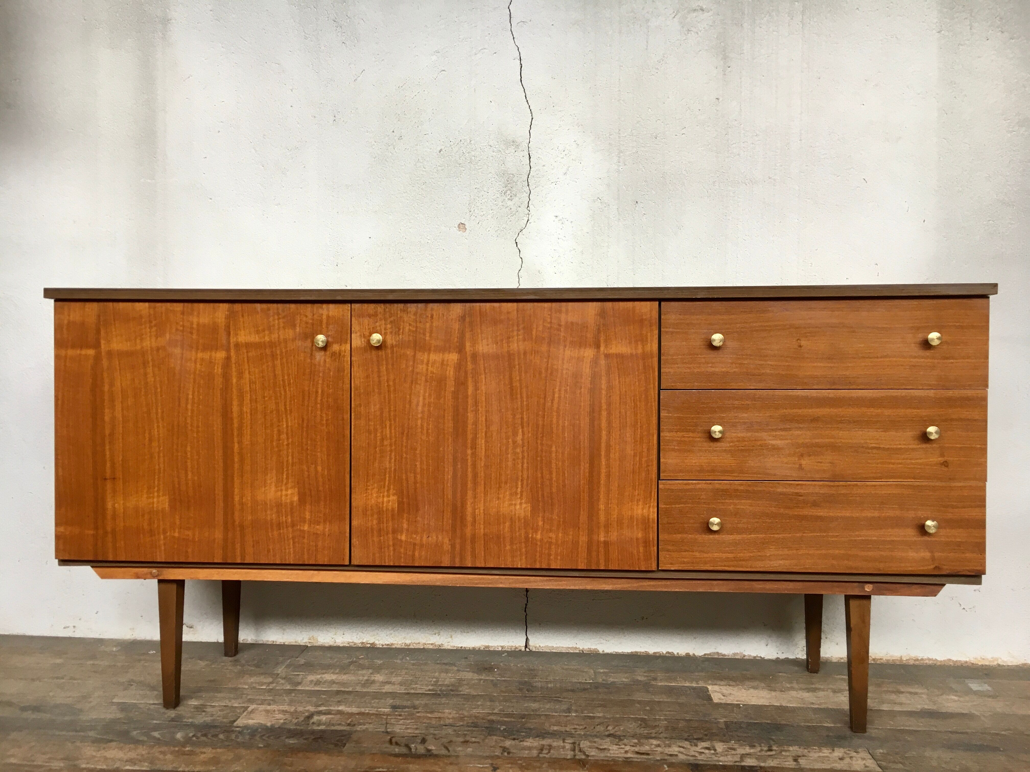 Enfilade bahut meuble tv hifi vintage pieds fuseaux  teck - 50/60 - look scandinave