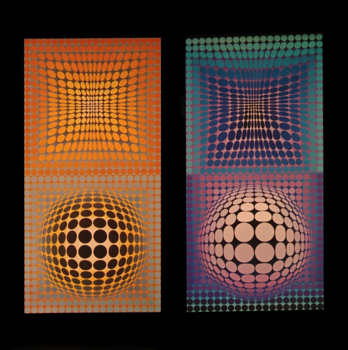 Complete portfolio (8 plates) from 1975 - Universal structures of the checkerboard - Victor Vasarely