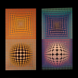Complete portfolio (8 plates) from 1975 - Universal structures of the checkerboard - Victor Vasarely