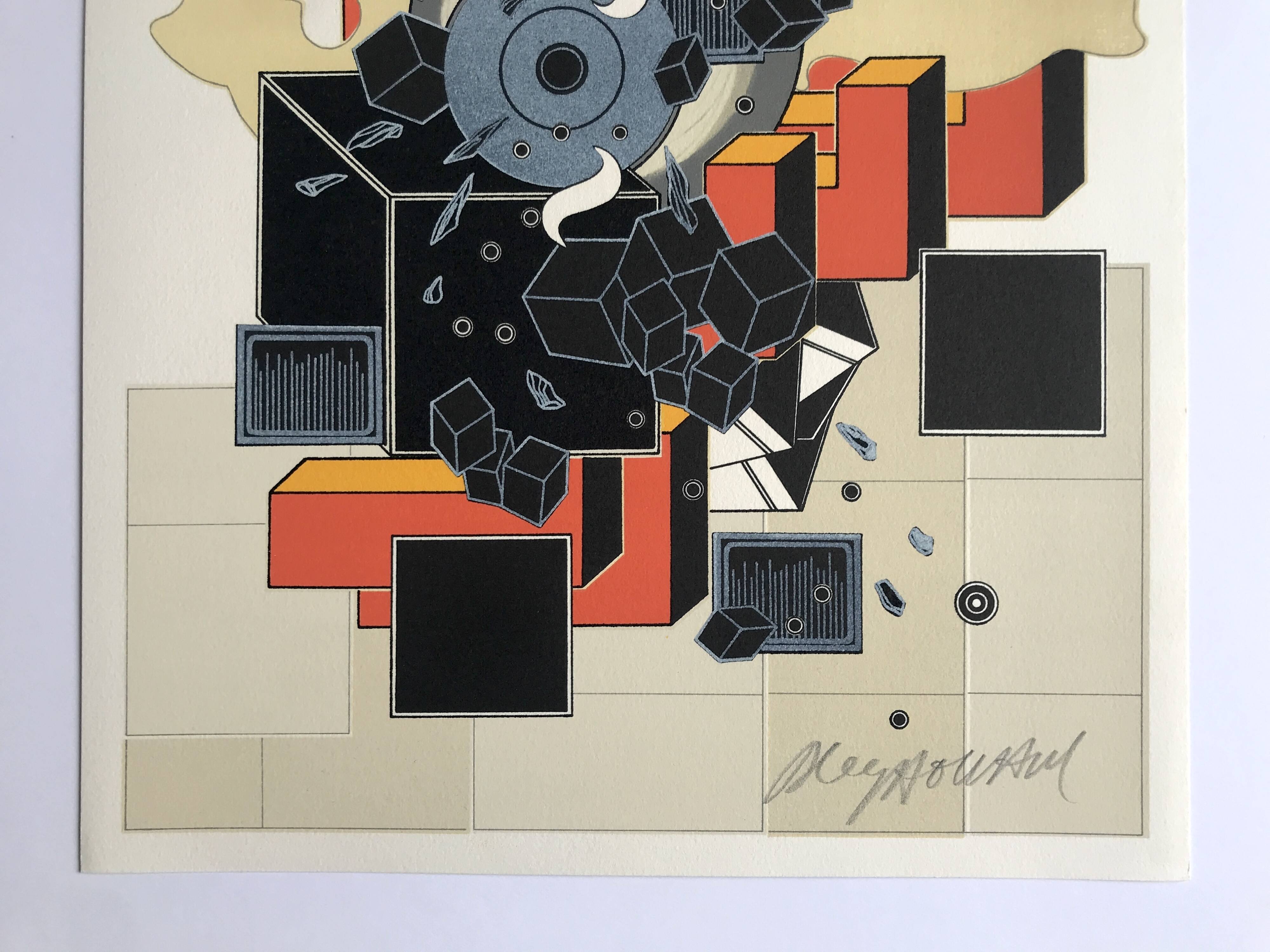 Alain le yaouanc, the fire, 1978. original lithograph signed in pencil.