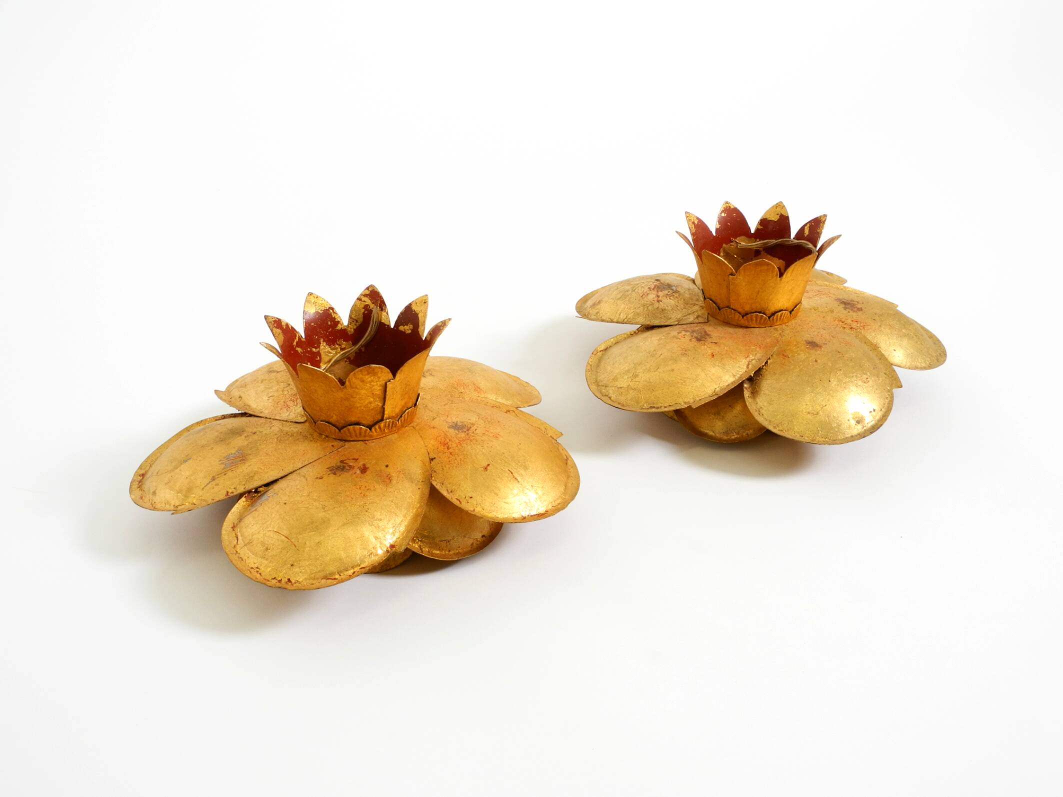 Two beautiful, large, gilt wall lamps, "Water Lily," Italy, 1960s