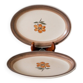 Duo of Gien sandstone bowls with flowers 1970