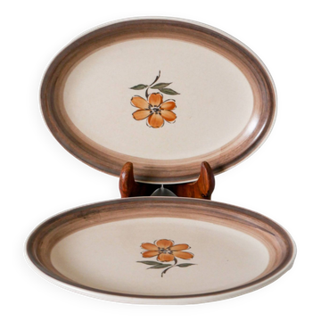 Duo of Gien sandstone bowls with flowers 1970