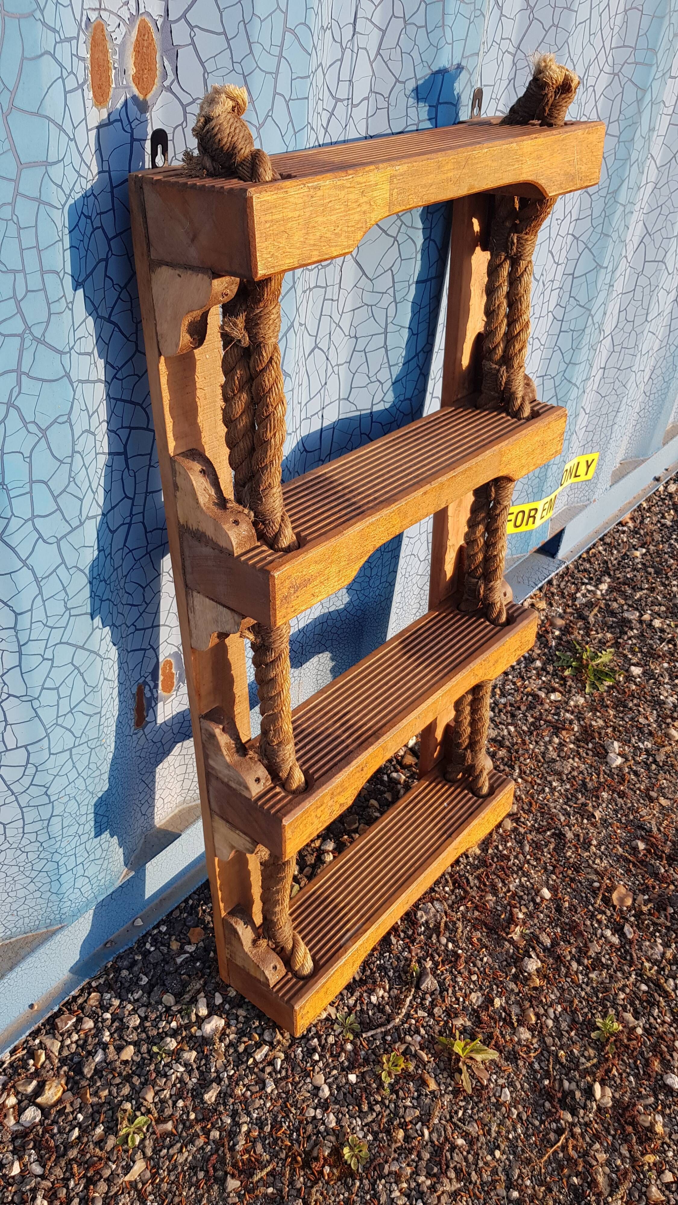 Boat shelf 4 levels of wood and rope