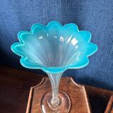 Pair of "tulip" soliflore vases in blue opaline glass – N period