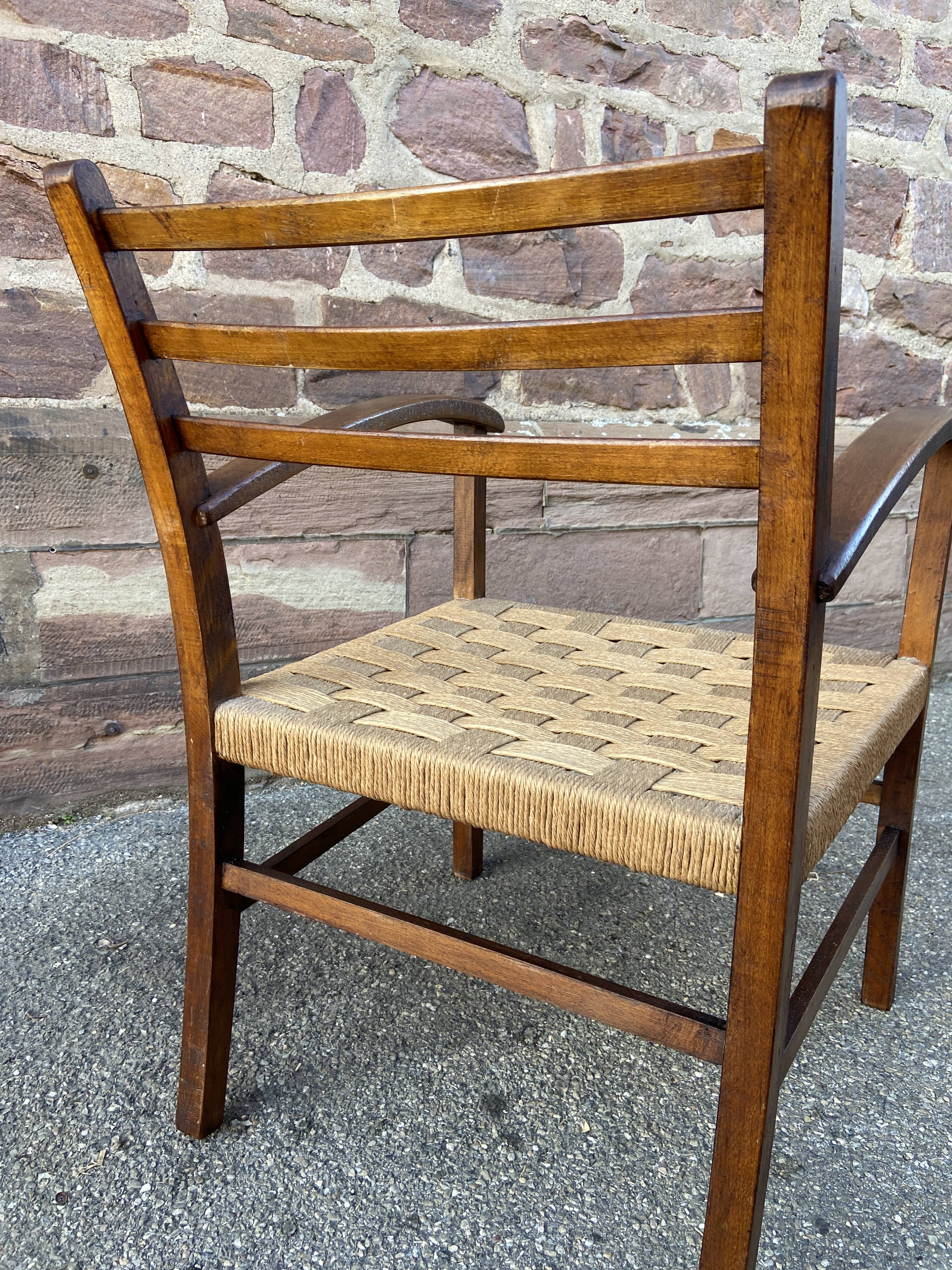 Vintage armchair in wood and rope, 1960s