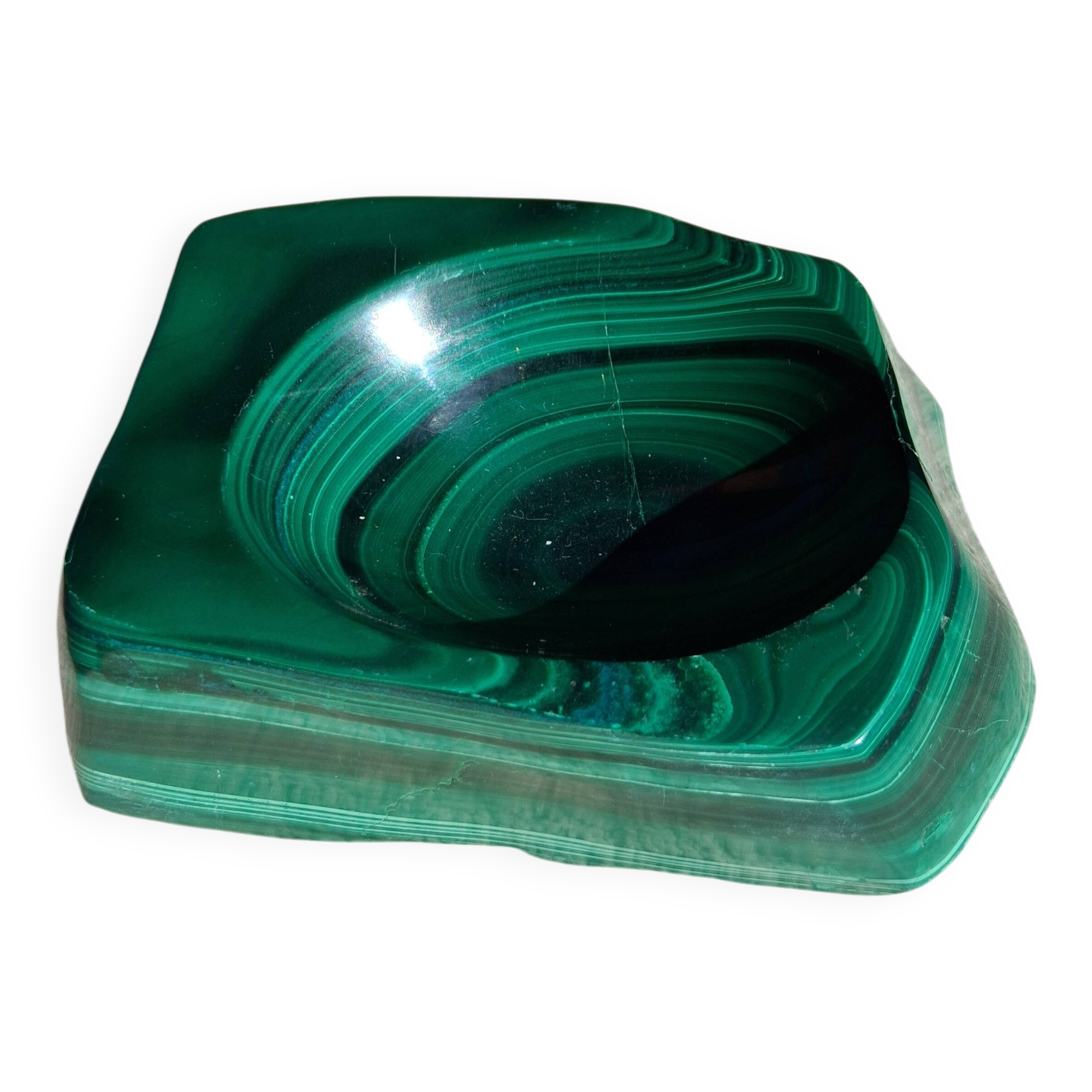 Cendrier en bloc de malachite solide vintage / Vide-Poche — Géométrique lourd de 1,34 kg