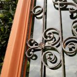 Window frame 179x88cm walnut oak wrought iron grille opening glass panel