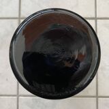 Black Glass vase with enamel decoration by VEB Wasungen 1970s