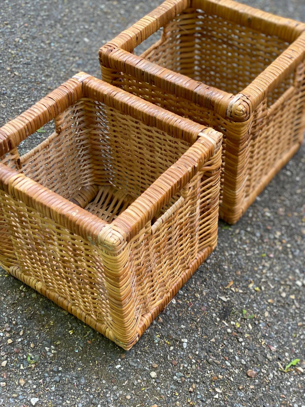 2 storage boxes in woven rattan and wicker, IKEA Branas style.