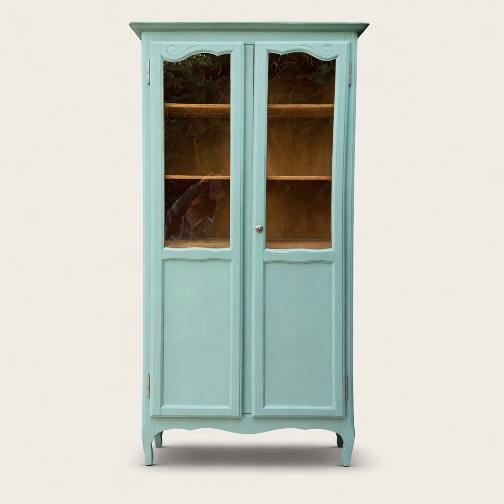 Vintage grey-green glass cabinet from the 1960s.