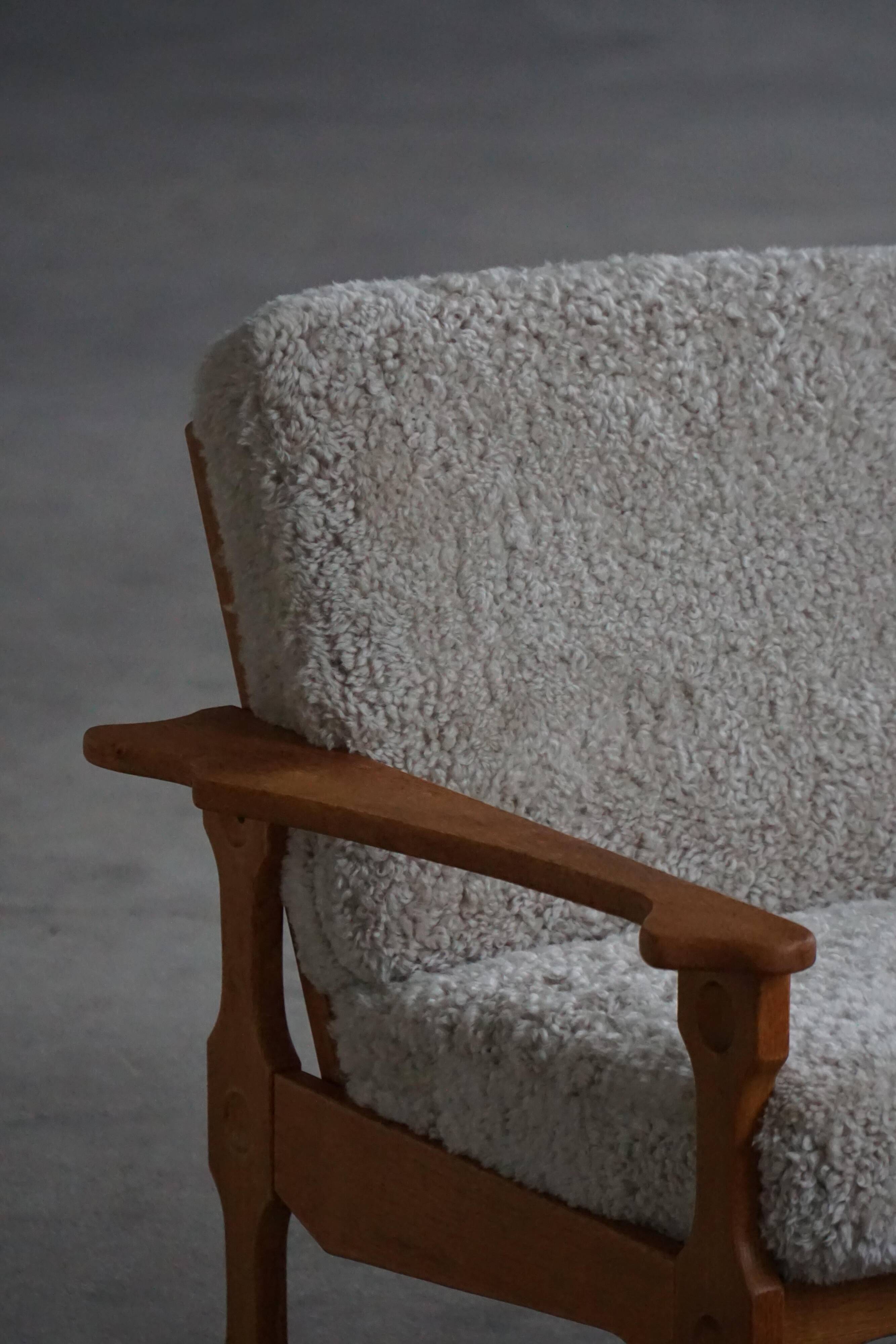 Modern Danish, Pair of Lounge Armchairs in Oak and Lambswool, Henning Kjærnulf, 1960s