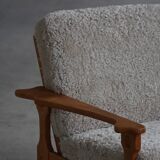 Modern Danish, Pair of Lounge Armchairs in Oak and Lambswool, Henning Kjærnulf, 1960s