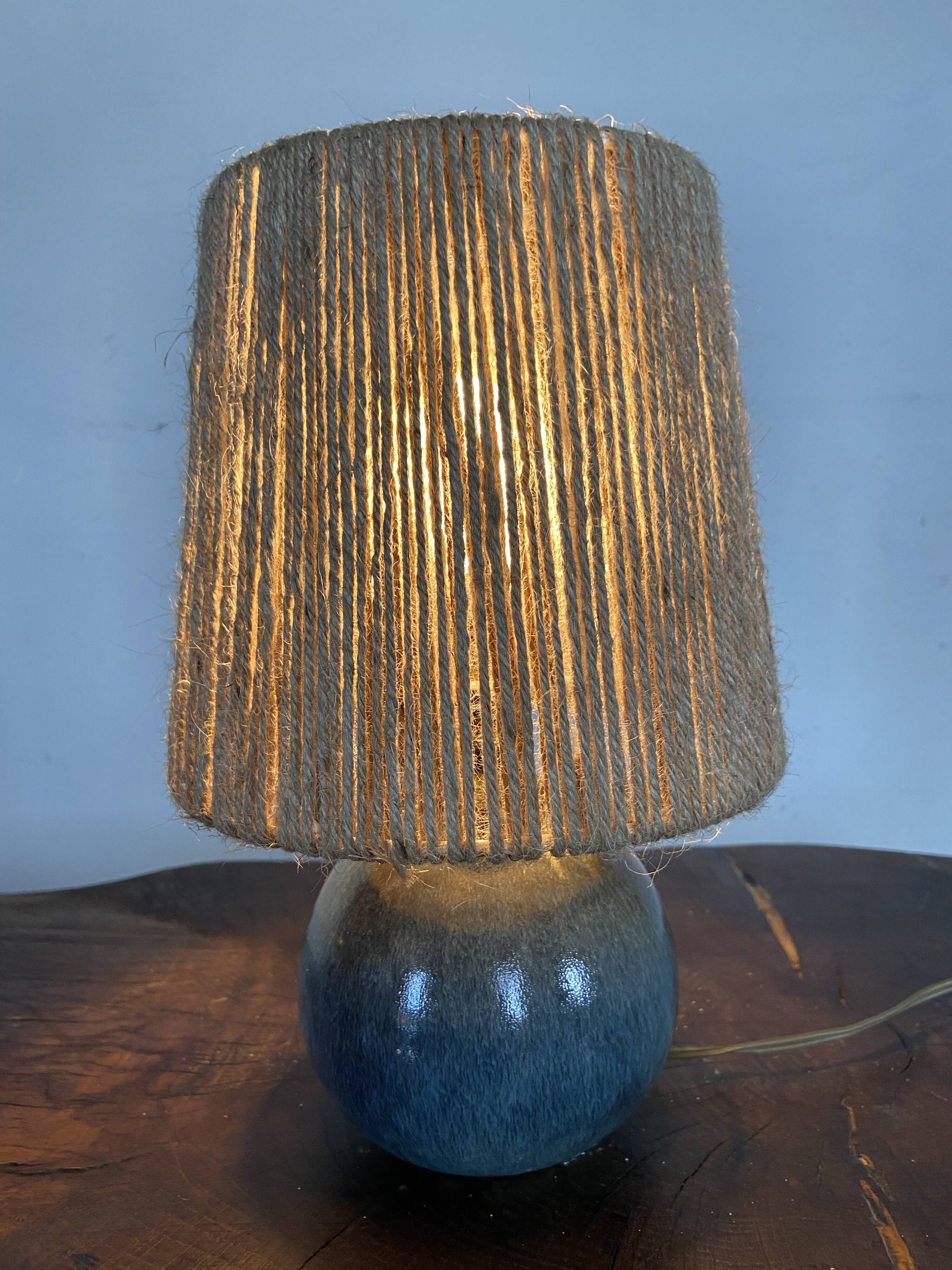 Table lamp in stoneware / ceramic 60s lampshade rope