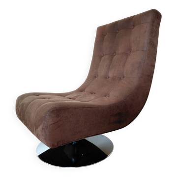 Fauteuil vintage pivotant en suède marron-esprit design années 60/70s
