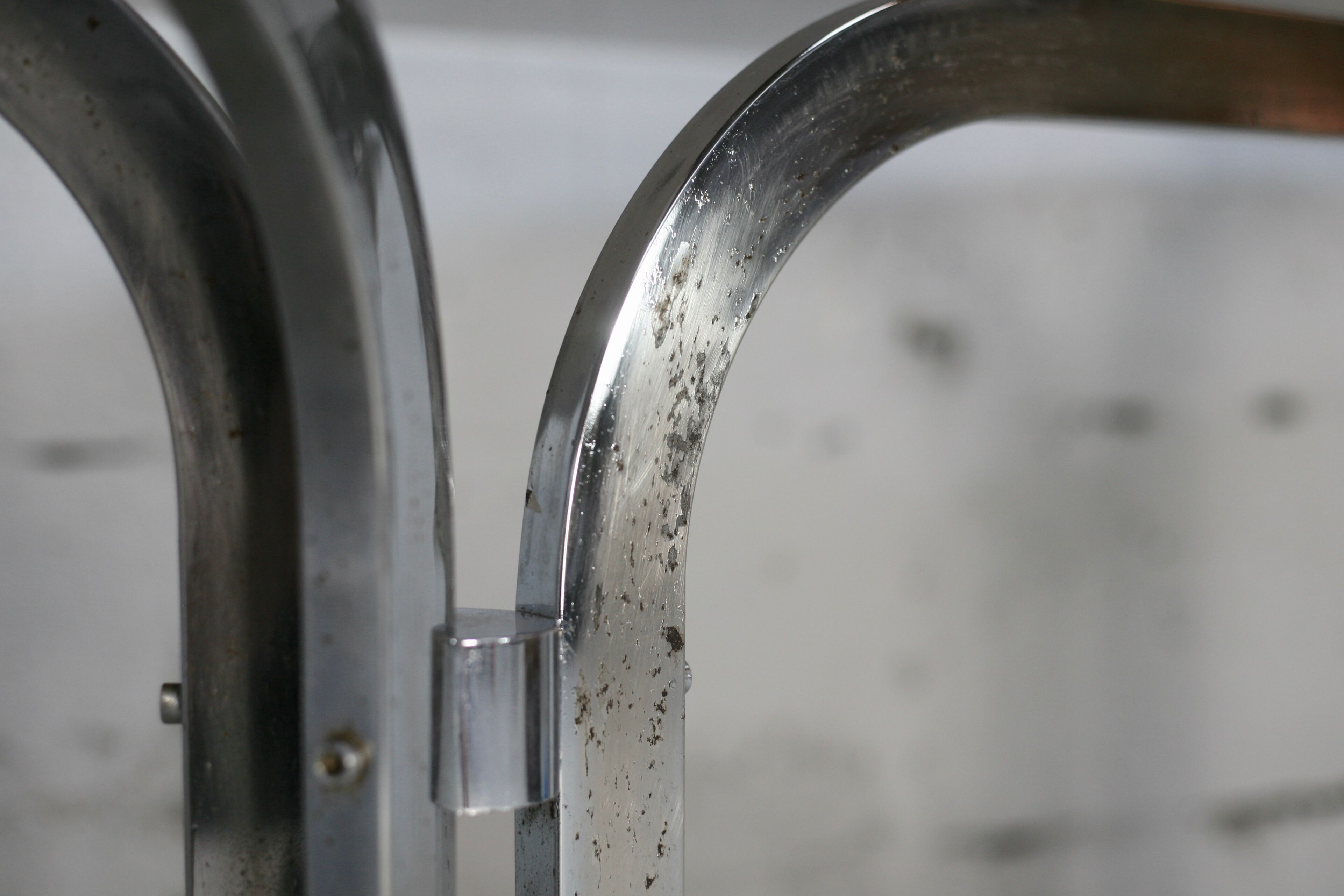 Table chrome steel smoked glass slab. France, circa 1970