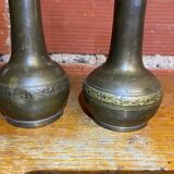 Pair of Antique Vintage Repoussé Brass Vases