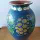 Pair of Primavera vases in blue ceramic with plant decoration 1920-1930