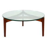 Table basse ronde en palissandre avec plateau en verre, modèle n° 104, design Sven Ellekaer