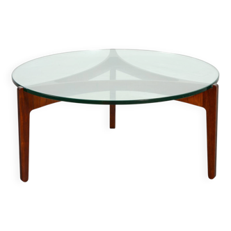 Table basse ronde en palissandre avec plateau en verre, modèle n° 104, design Sven Ellekaer