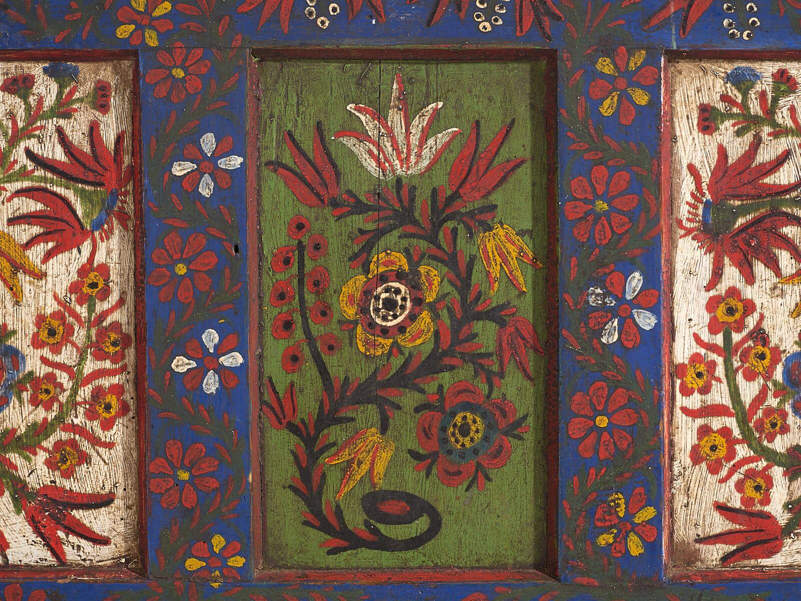 Antique blue trunk with hand-painted floral details (c.1870) #2