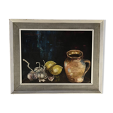 Tableau nature morte à la cruche aux ails et citrons