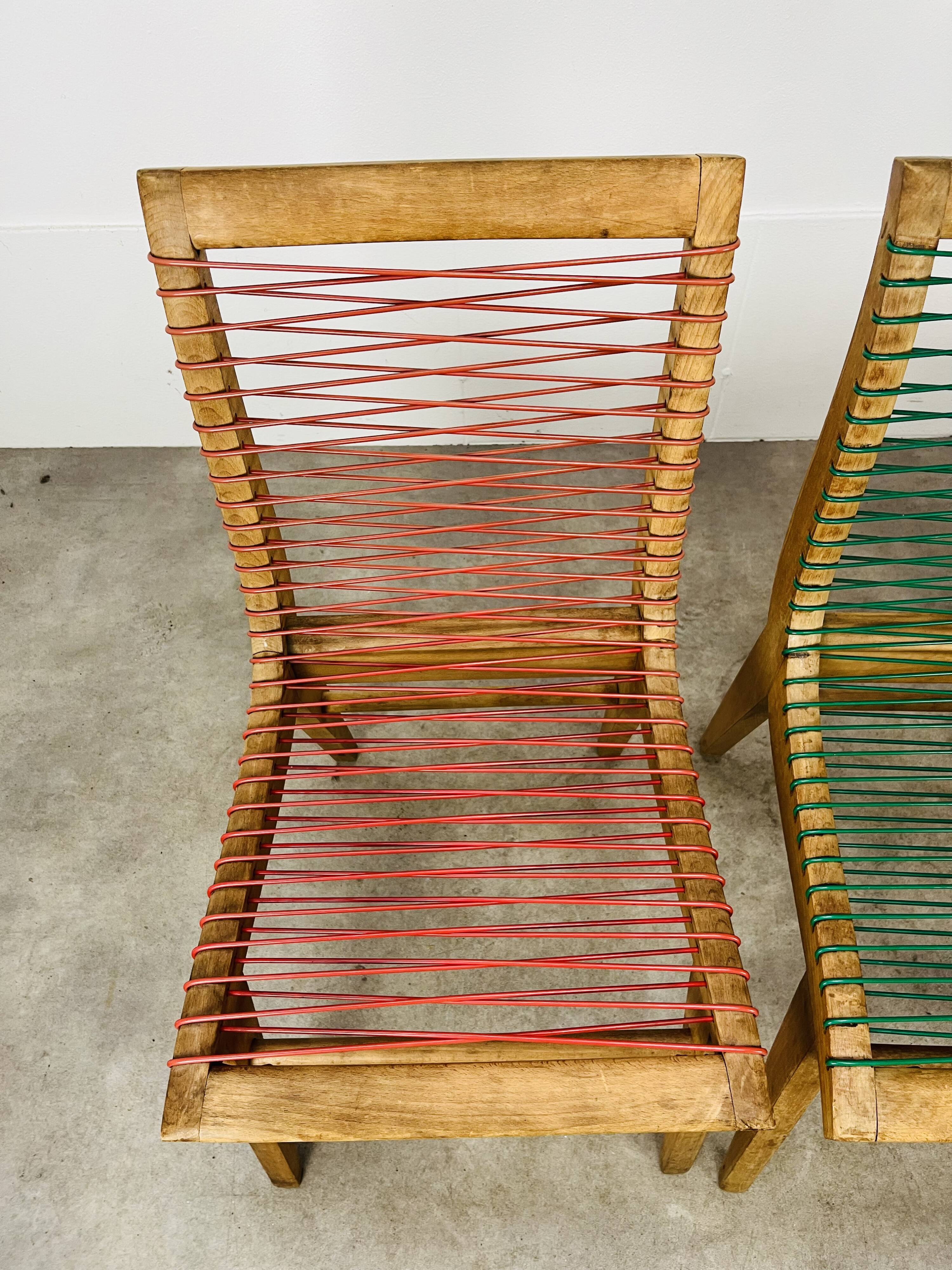 3 Louis Sognot scoubidou chairs from the 1950s