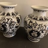 Pair of black and white ceramic vases