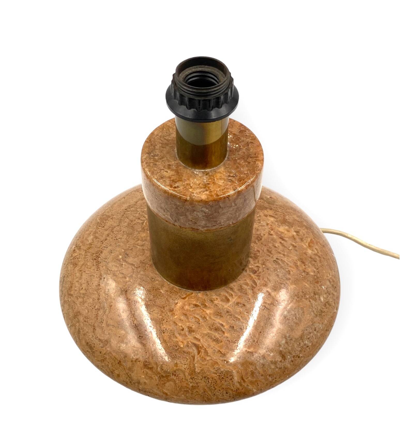 Hollywood regency pink granite and brass table lamp base, Italy 1970 ca.