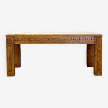Vintage Carved Walnut And Marble Coffee Table, Spain, 1960's