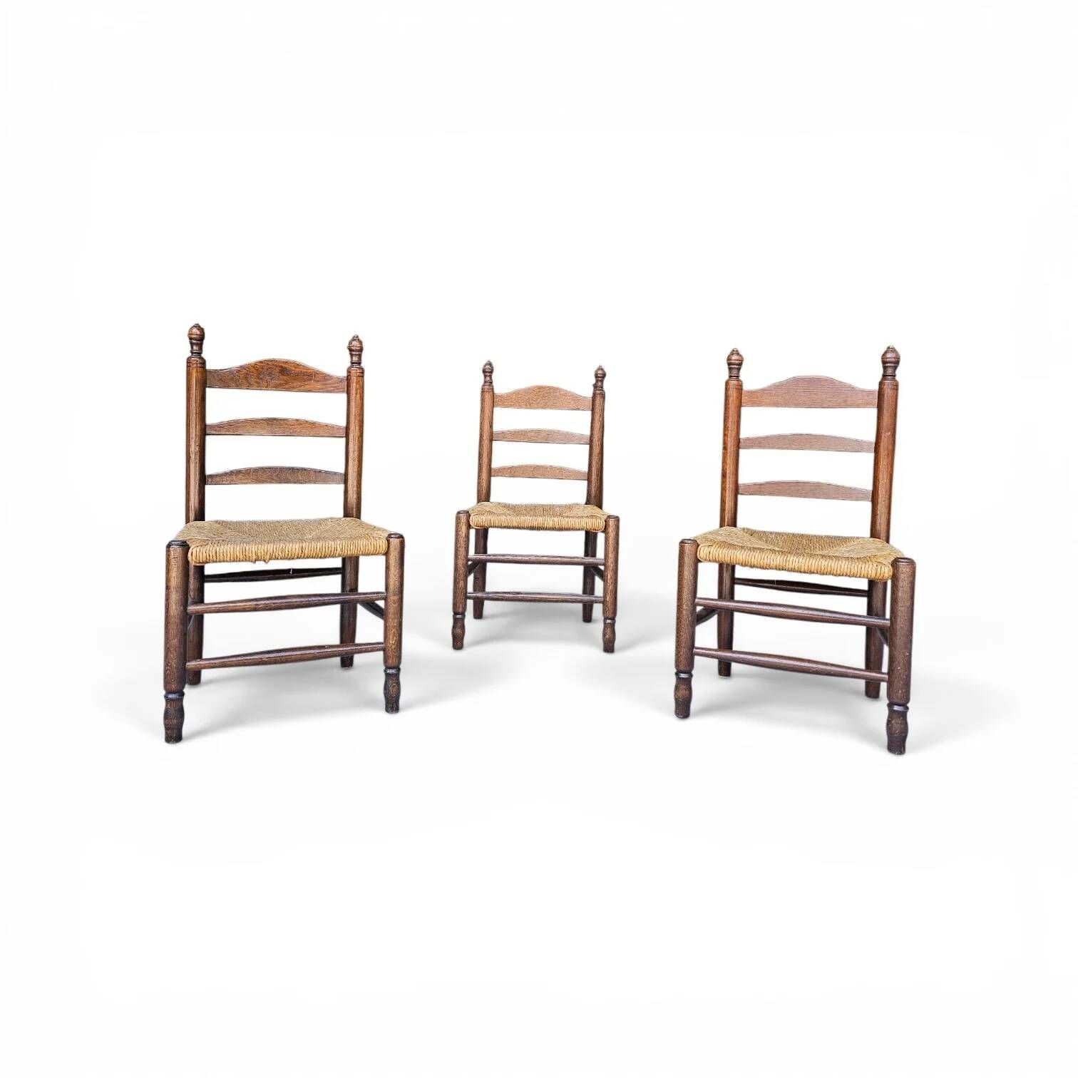 3 x Antique provincial ladderback child's chair / rush seat / 1930s