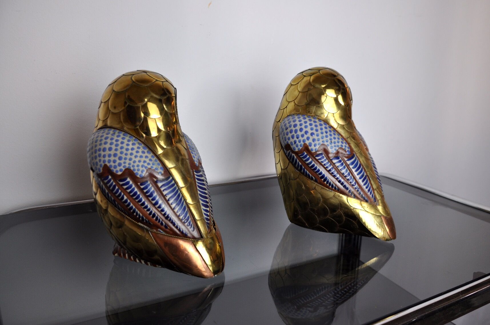 Pair of brass owls Serre livres, Italy, 1970