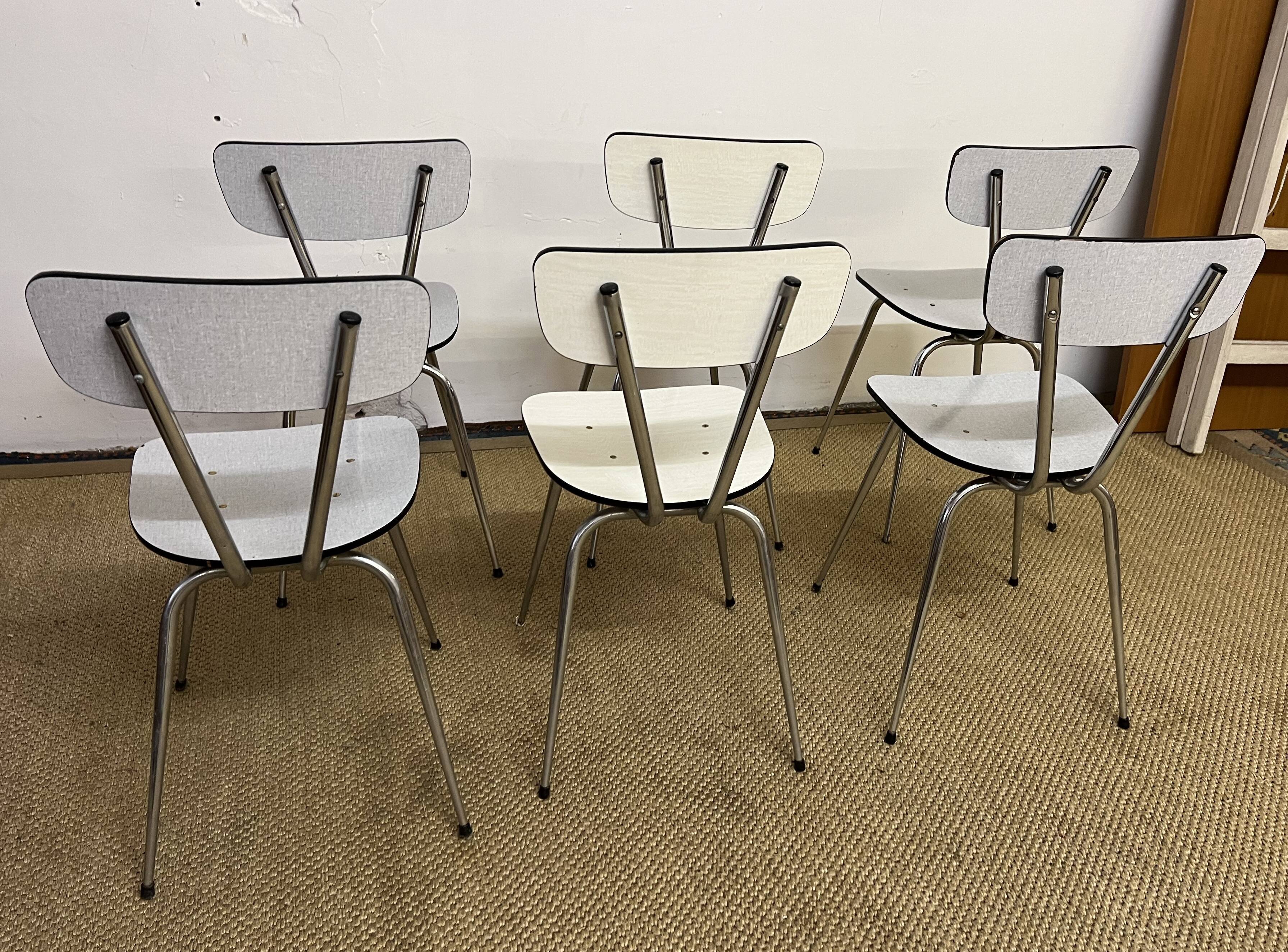 Set of 6 chairs in gray and white Formica