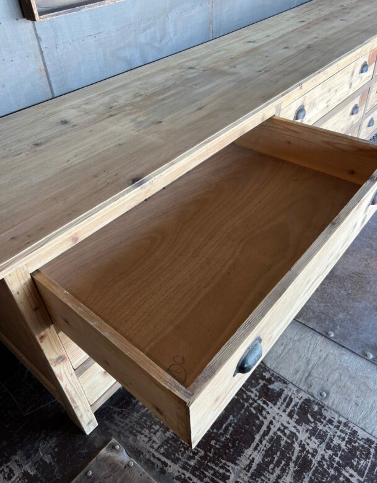 Old draper's furniture, raw wood