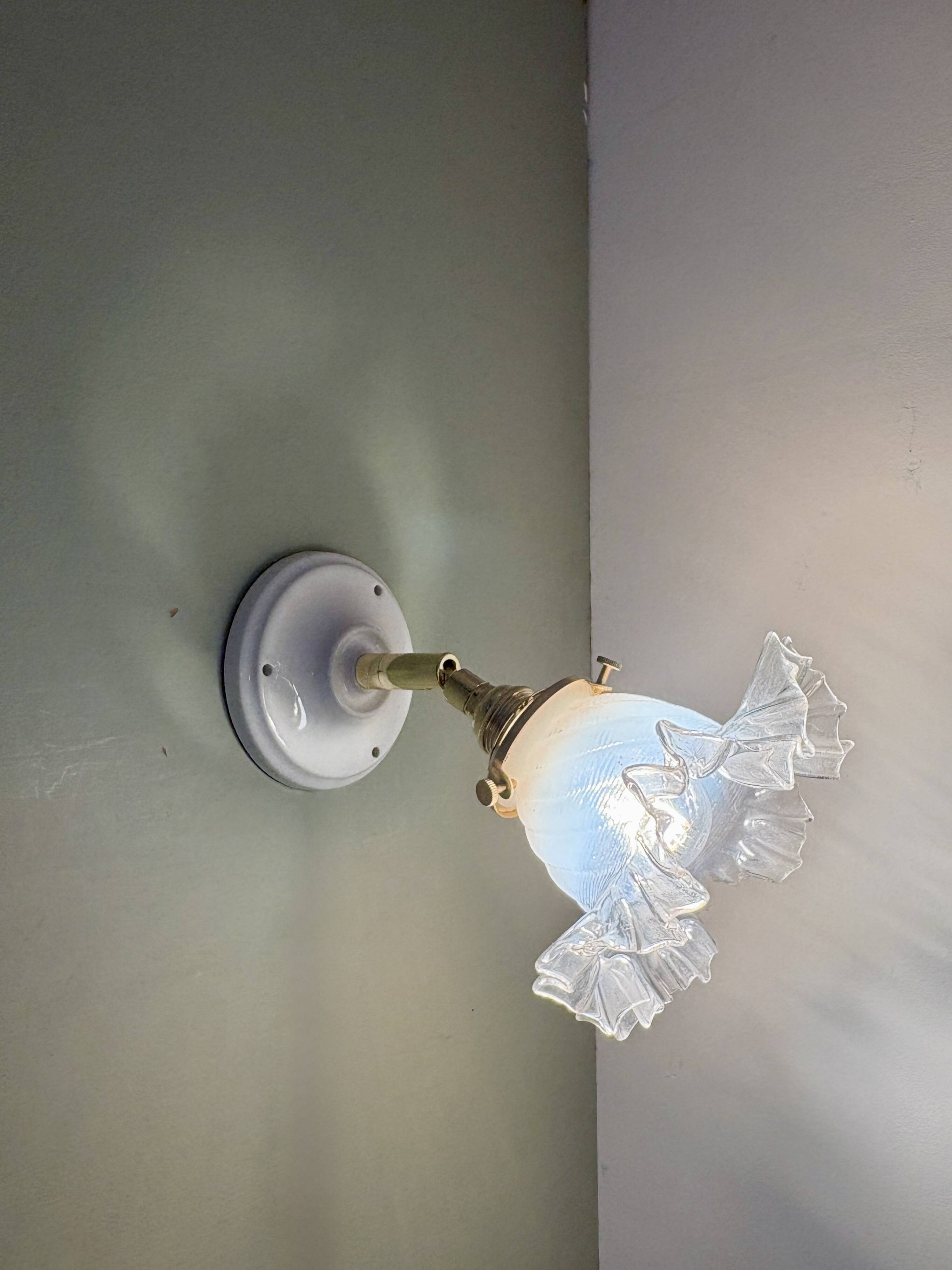 Vintage tulip wall lamp in white and transparent glass