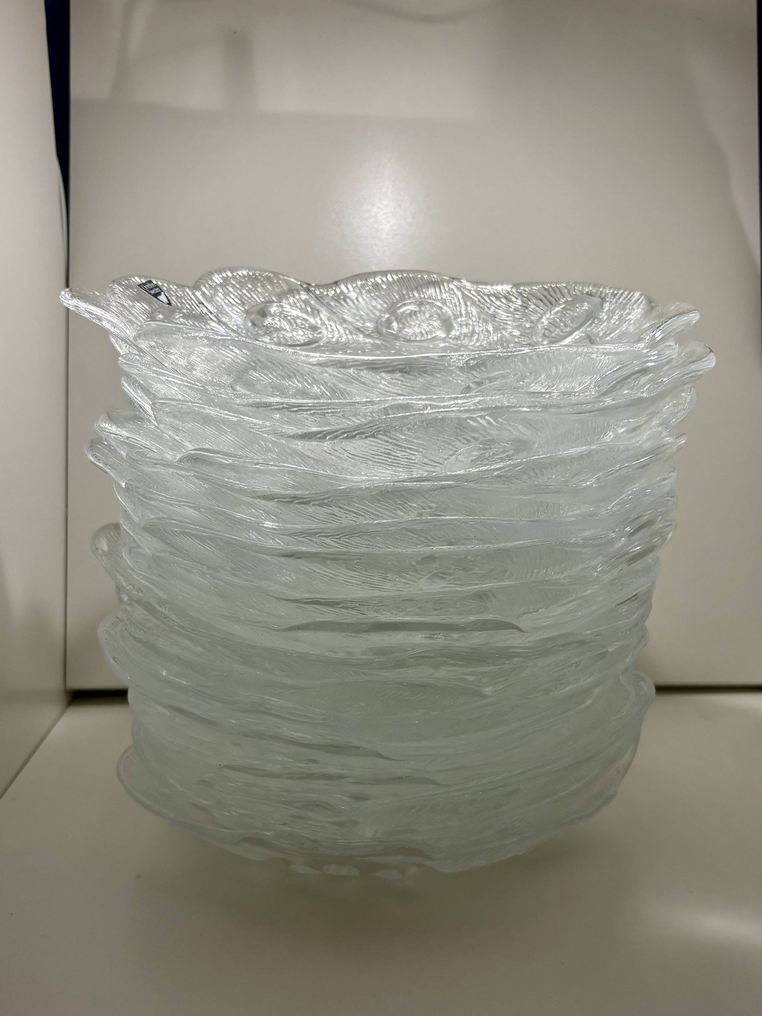 Assiette, Peakcock, verre de cristal, Lars Hellsten, Orrefors, Suède, 1970