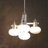 1970s Chrome Plated Chandelier with Murano Glass , Italy