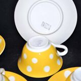 Set of 5 vintage yellow polka dot earthenware cups from Sarreguemines Digoin 1940-1950