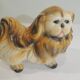 Vintage 1970s ceramic Pekingese dog, decorative figurine, statue.