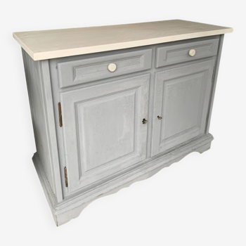 Robust country sideboard with country charm with marble handles in gray and white chalk