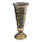 Vase évasé de style Art déco en verre moulé fumé à gradins H30 l13,5