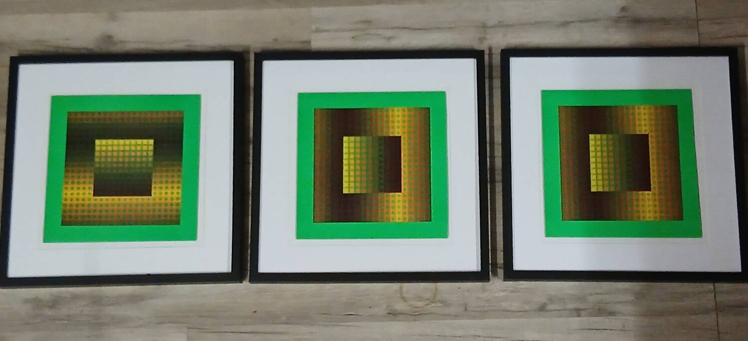 Vintage Optical Art Triptych - Victor Vasarely - Frames 40x40cm