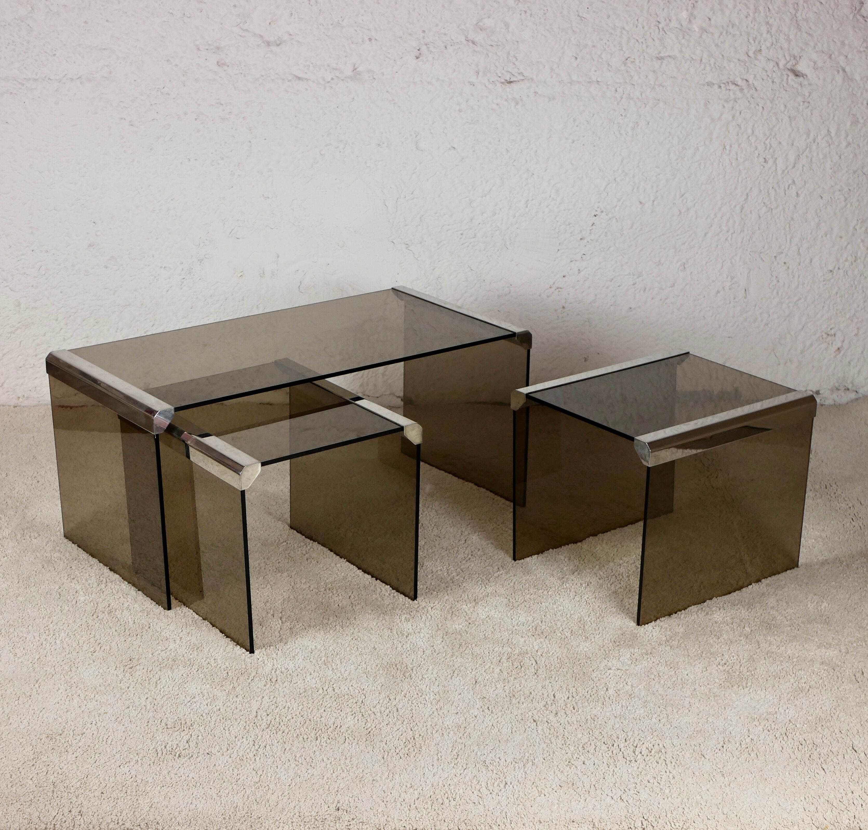 Nesting tables smoked glass by Gallotti & Radice