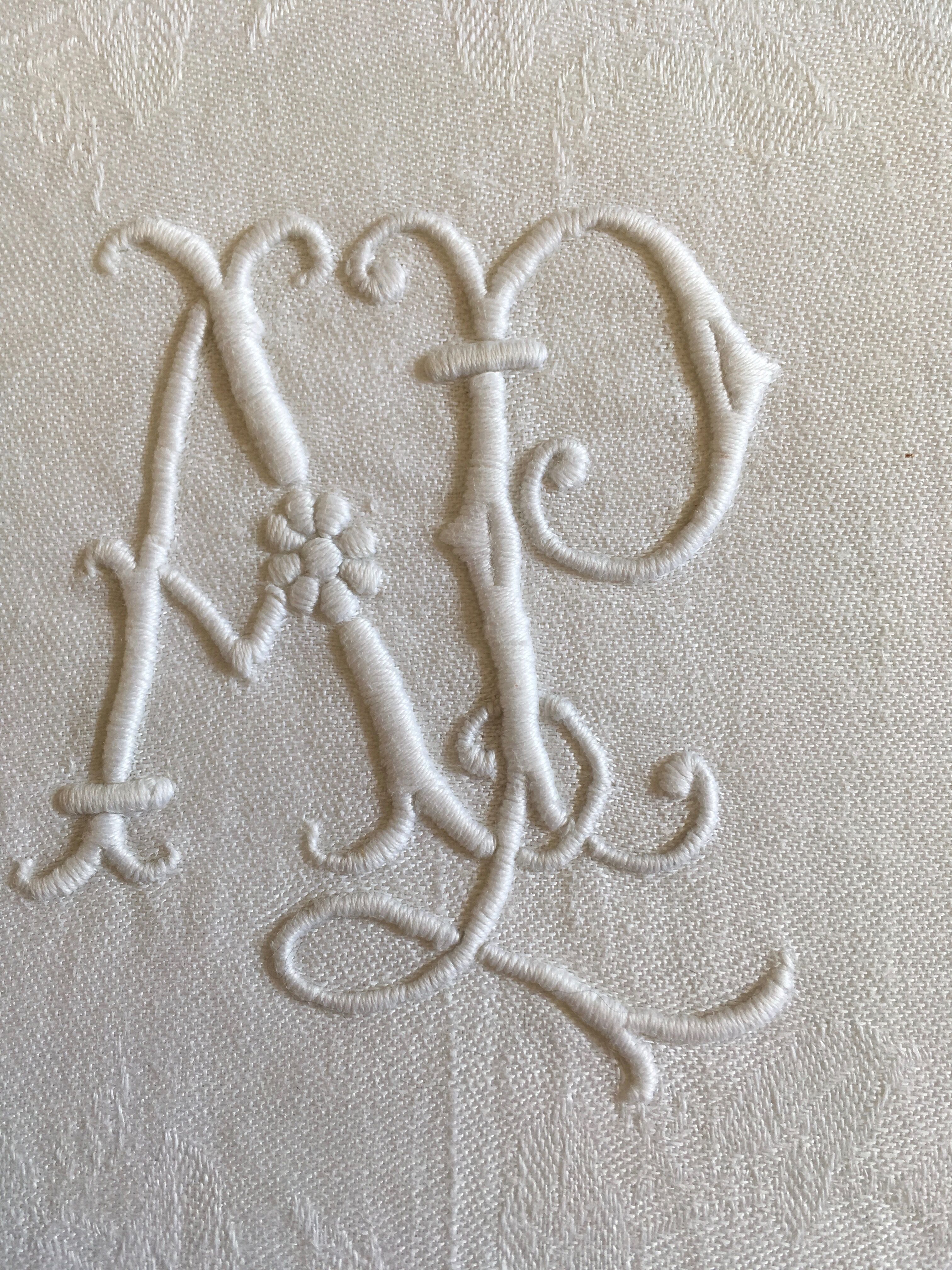 Set of 4 damask monogrammed linen towels ap