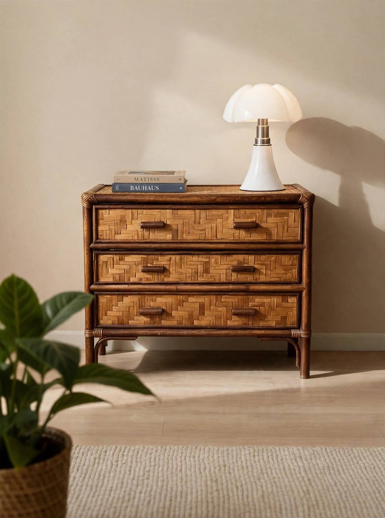 Commode rotin et bambou 1960