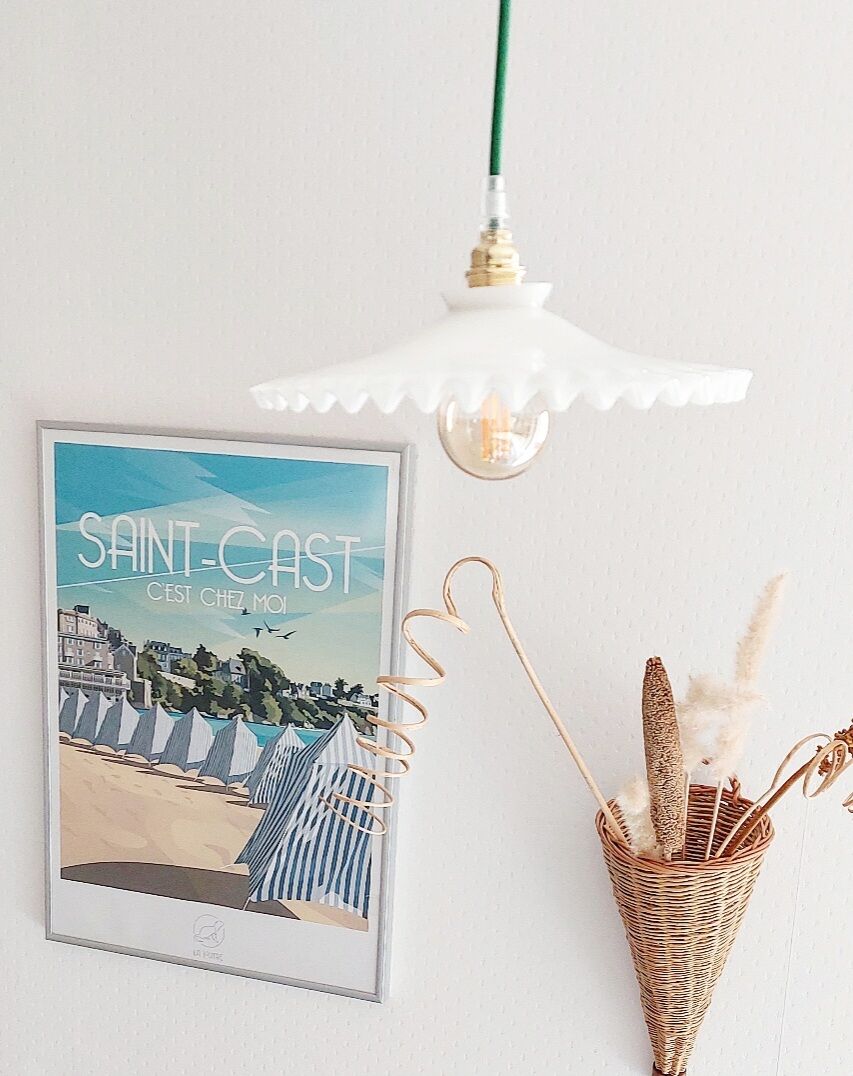Vintage white opaline pendant lamp