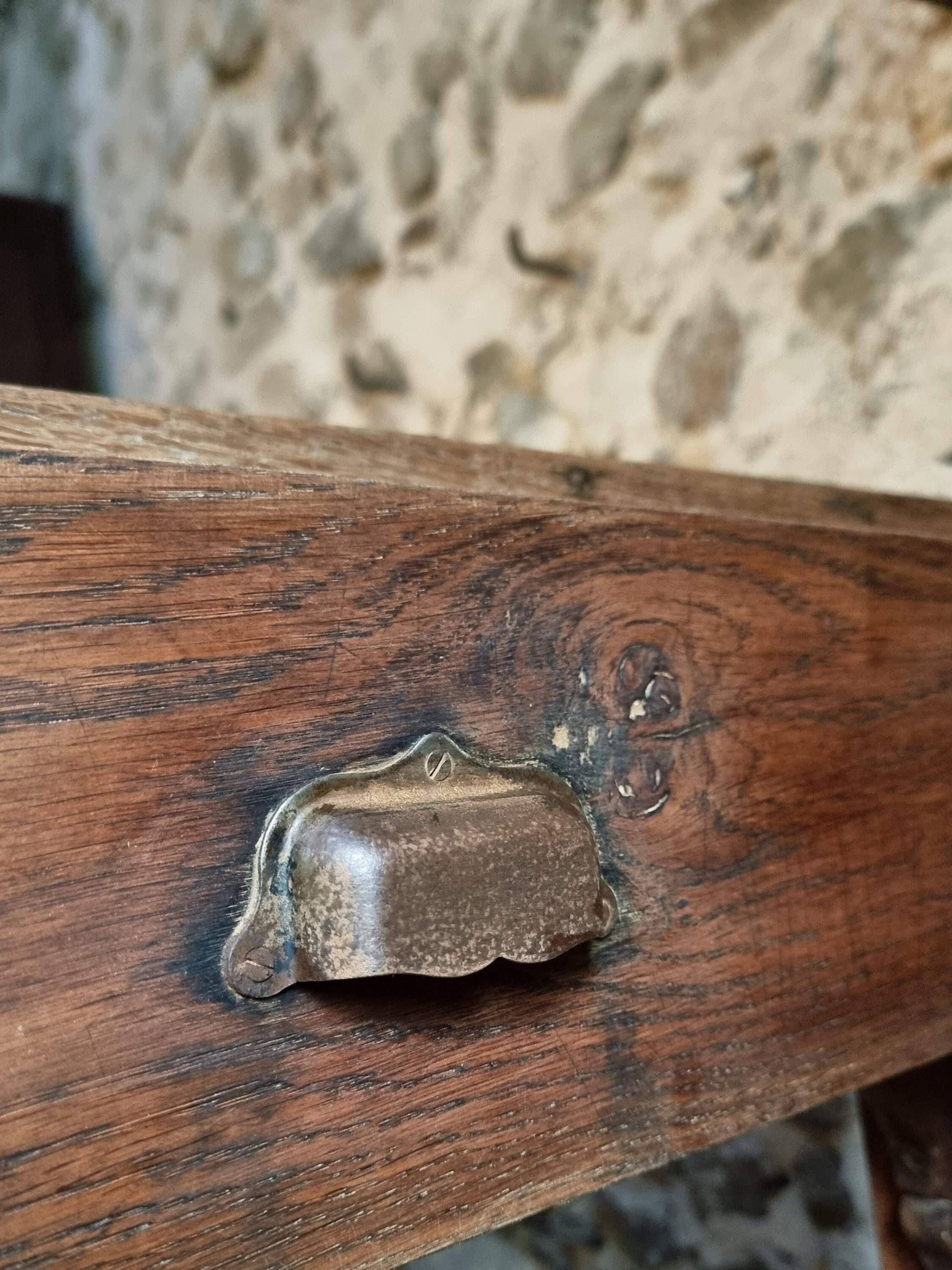 Old French farmhouse table – Rustic workshop table with 3 drawers