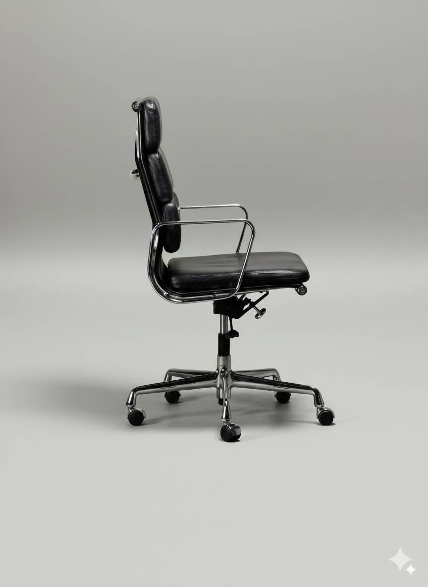 Chaise de bureau Charles & Ray Eames EA219 en chrome et cuir noir, Vitra