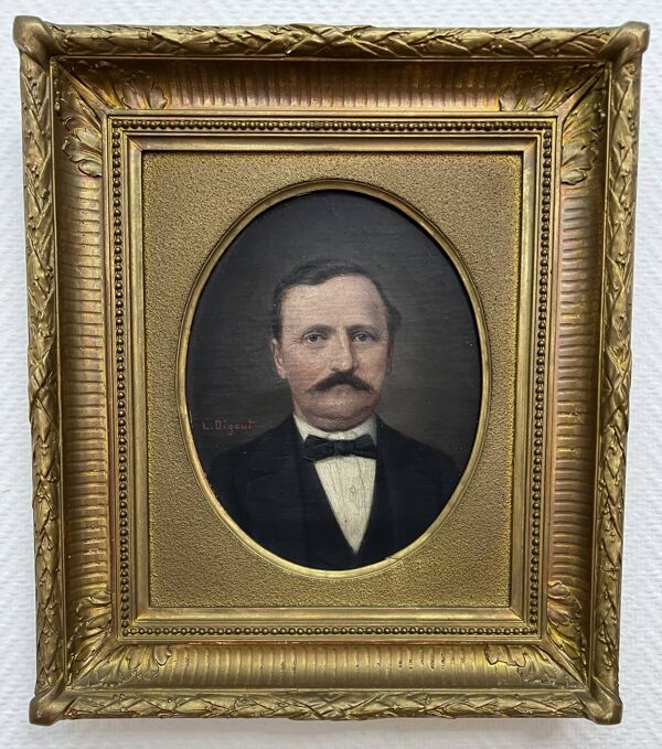 Portrait,  huile sur toile homme à la moustache signé Louis Joseph Digout, XIXème s.