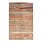 Tapis kilim persan à rayures vertes et oranges 5x8, 155x250 cm